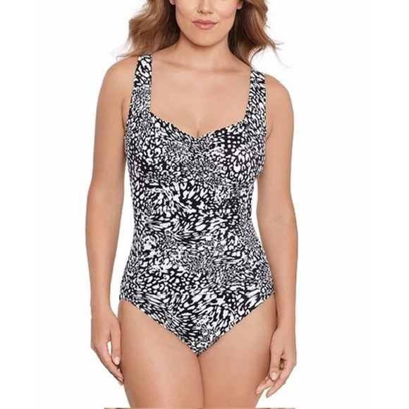 Swim Solutions New! Printed Ruched-Front One Piece Swimsuit Size 12 - Picture 1 of 10